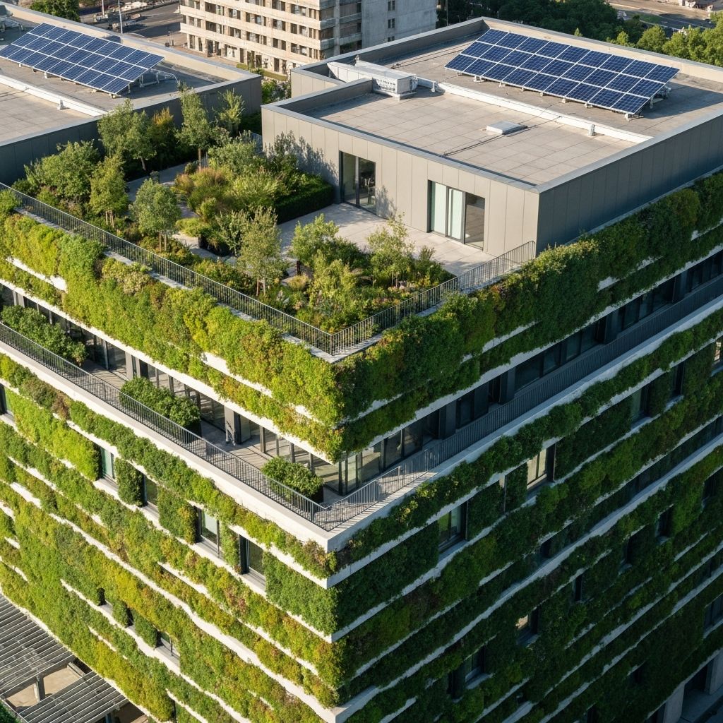 Sustainable modular building with green features